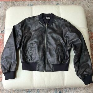 H&M Distressed Faux Leather Bomber Jacket Sz Small